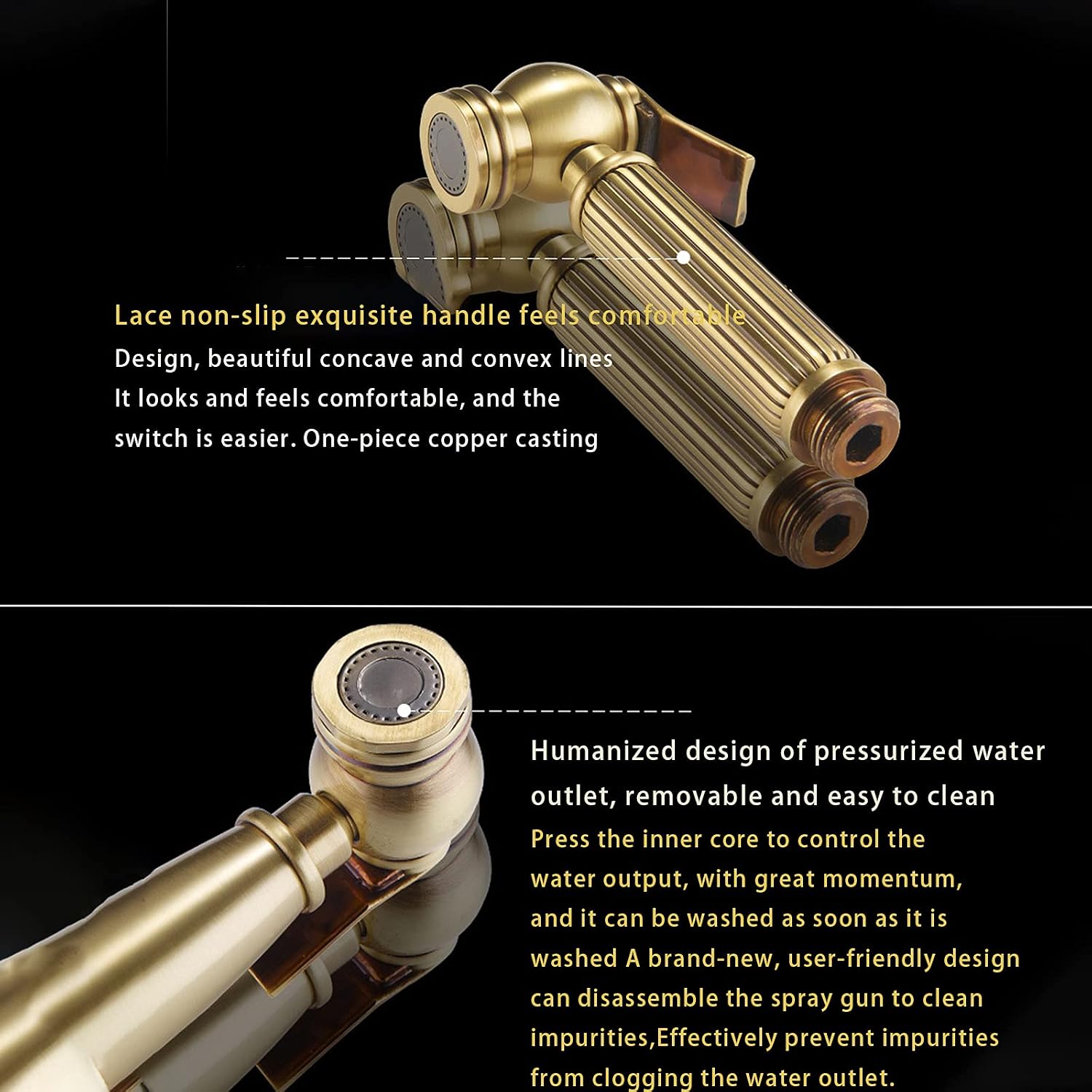 Bidet Sprayer for Toilet, Brass Cloth Diaper Washer Set Portable Bidet Sprayer for Personal Hygiene, Brushed Gold,