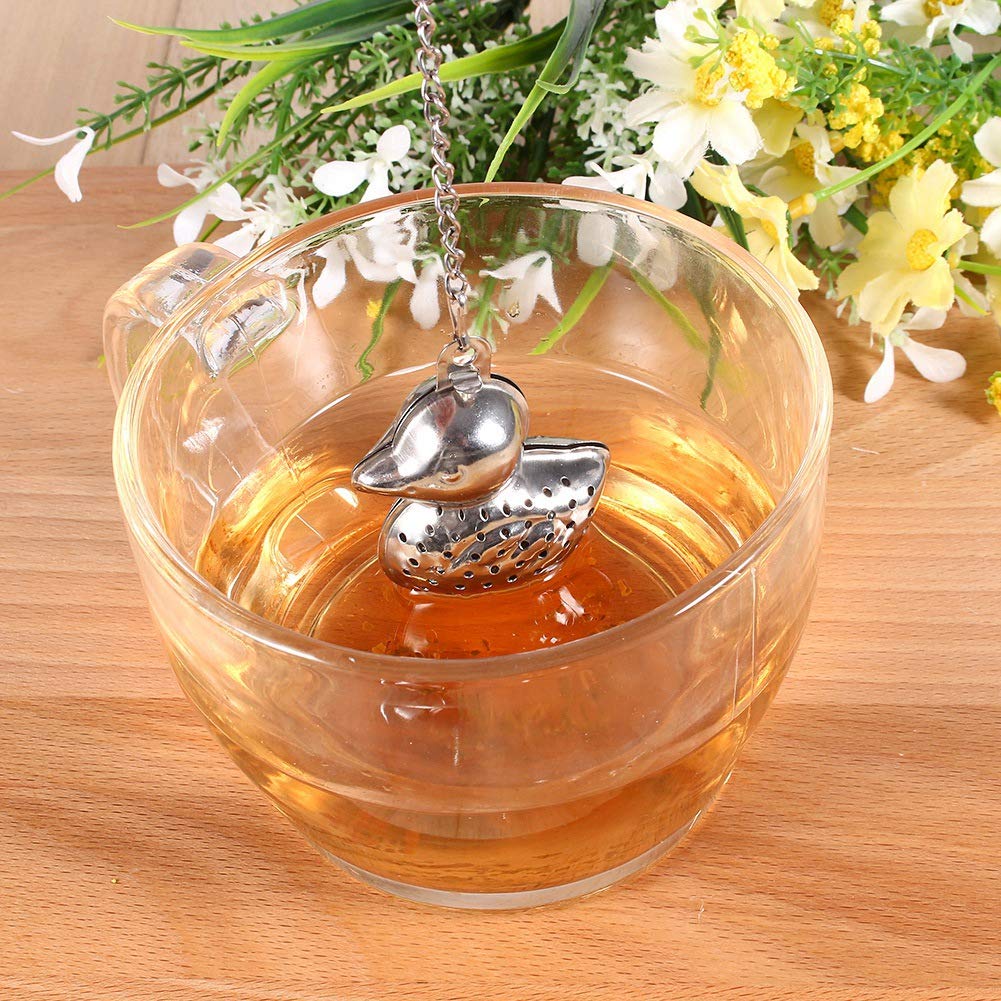 Filtro da Tè in Acciaio Inossidabile Colino da Tè a Forma di Cuore con Leccarda Catena Infusore Tè per Tè Sfuso 2 Pezzi Oro