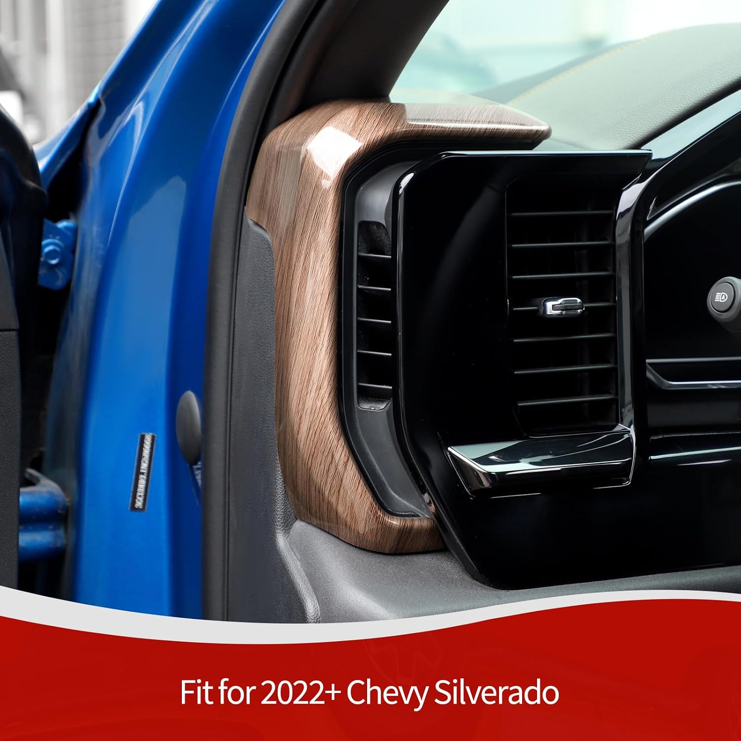 for Silverado Dashboard Side Air Vent Cover Trim Fit for 2022+ Chevy Silverado Brown Wood Grain Interior Accessories 2pcs