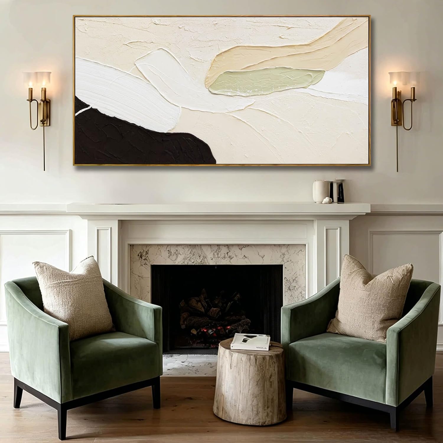 Artexist Abstract Canvas Wall Art for Living Room Black Beige Green Textured Oil Paintings Wall Decor Pictures for Bedroom Office Home Decoration 29"x58"