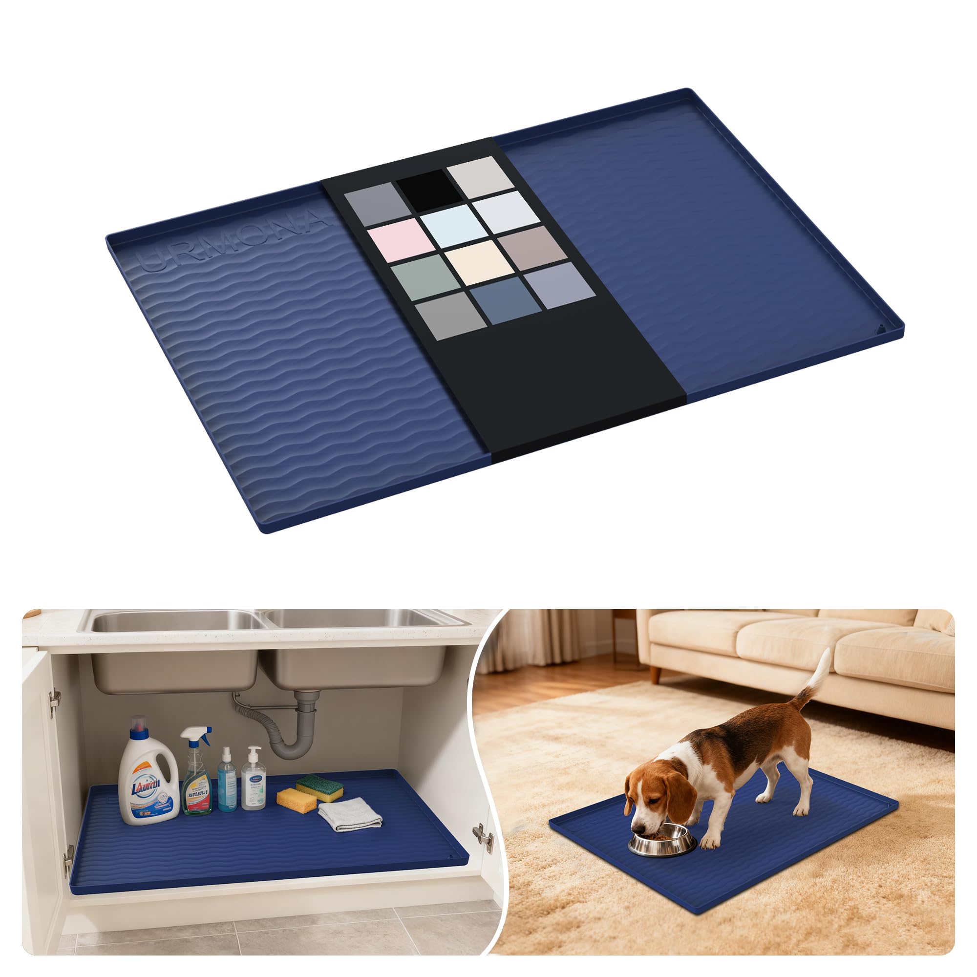 URMONA Waterproof Silicone Under Sink Mat, 28 x 22 in, Flexible Shelf Liner