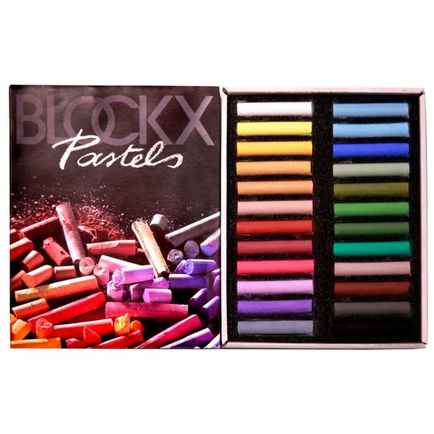 Blockx - Set di gessetti per pasta artistica, con 24 tonalità brillanti in cartone fine, realizzati a mano con pigmenti puri, colori brillanti ad alta opacità