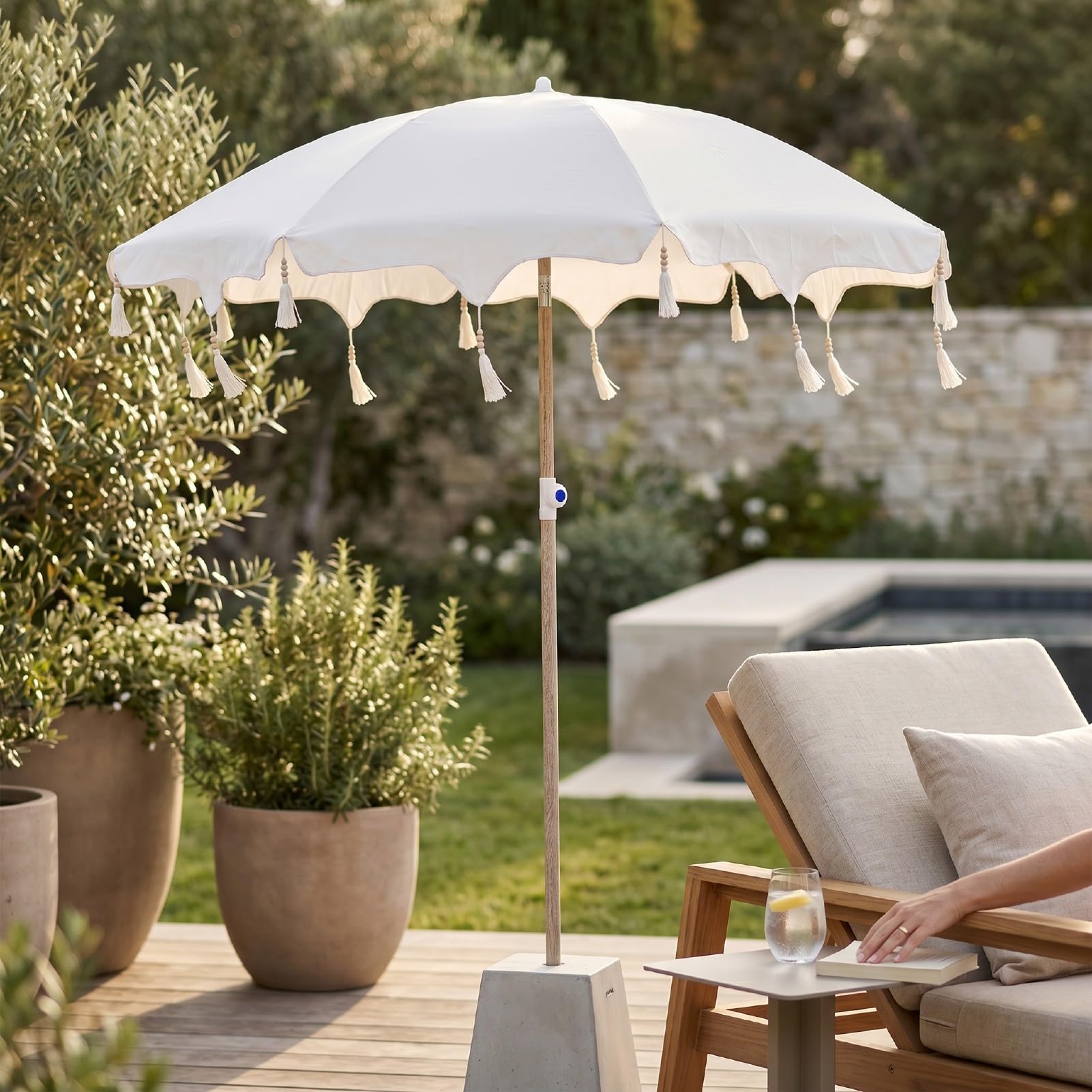 banapoy Ombrellone Patio con Nappa Protezione Solare per Giardino Spiaggia | Baldacchino portatile Boho Macrame con frange UV50 per piscina, cortile, picnic, balcone, appartamenti, festa nozze