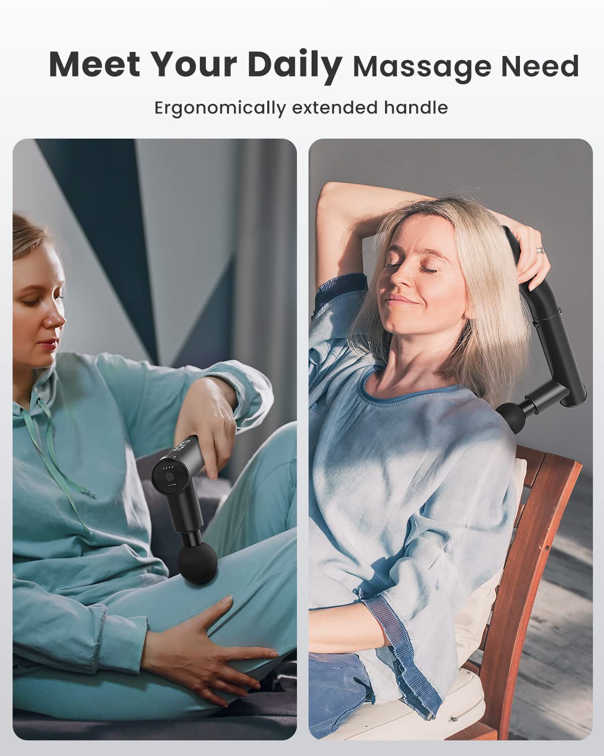 Pistolet de Massage Musculaire, RENPHO Étendre le pistolet de massage, 2 en 1 Masseur de Tissus Profonds à main, Charge de Type-C Appareil de Massage Pour Muscles, Dos, Pieds, Cou, épaule(Noir)