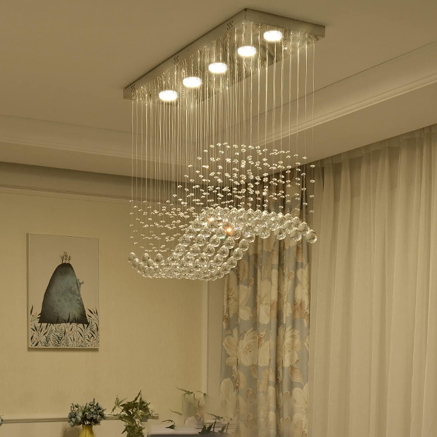Bеѕt Cуbеr Mоndау 🔥 Modern Wave Crystal Chandelier, Rectangular Raindrop Chandelier Flush Mount Pendant Lighting Chrome Ceiling Light Fixture for Dining, Living Room, Kitchen Island, Bedroom of CRYSTOP Blасk Frіdау - 40% оƒƒ Modern Wave Crystal Chandelier, Rectangular Raindrop Chandelier Flush Mount Pendant Lighting Chrome Ceiling Light Fixture for Dining, Living Room, Kitchen Island, Bedroom of CRYSTOP