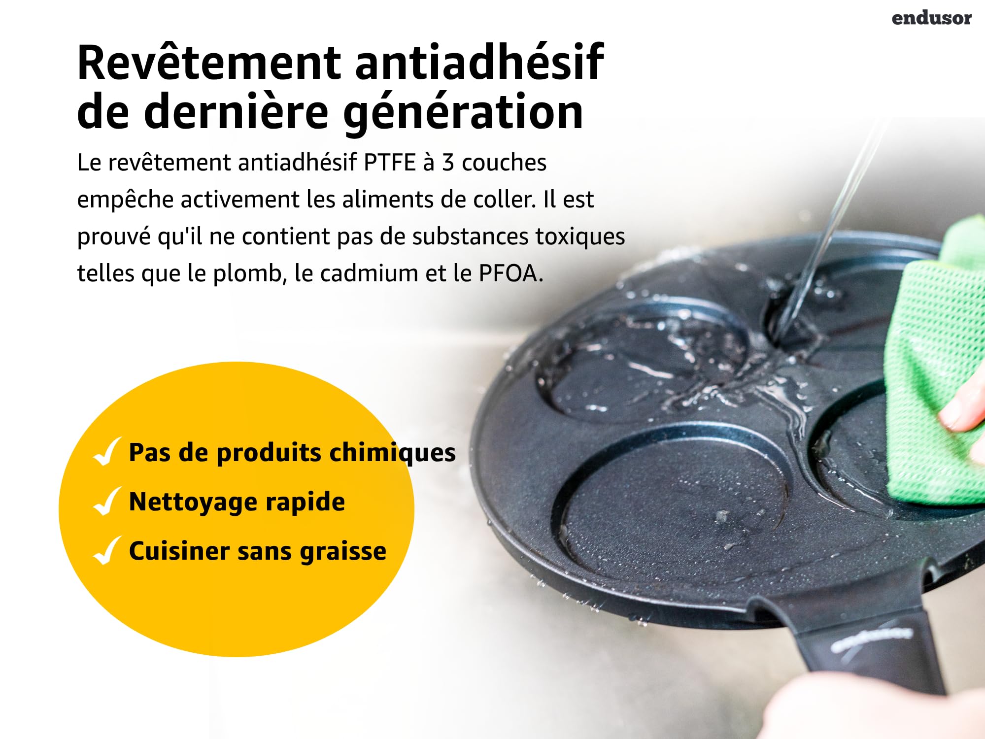 endusor Poele a pancakes induction - Poele pancakes avec un diamètre de 26cm + revêtement anti-adhésif | Plaque à Induction Gaz Céramique Électrique Halogène | 4 trous pour Pancake Blinis Oeuf Crêpe