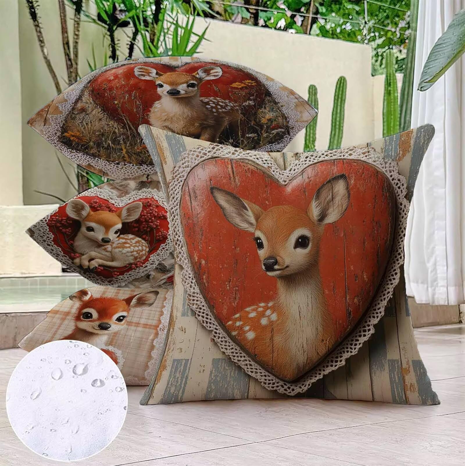 Cojines Sofa Ciervo Fundas Cojines 65x65cm Juego De 4, Rojo Funda Cojin Exterior Impermeable Lino Cuadradas Cushion Covers Accesorios de Oficina para Exterior Jardin Balcón Room Decor PjY5303 D-U