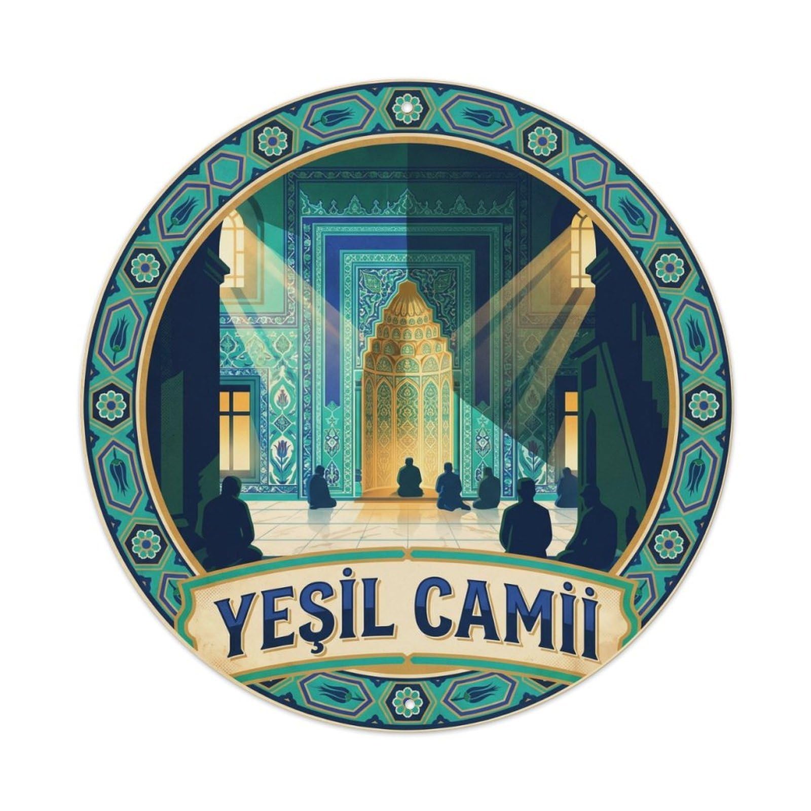 Bursa Green Mosque Turkey Religious Color Block Metal Tin Sign