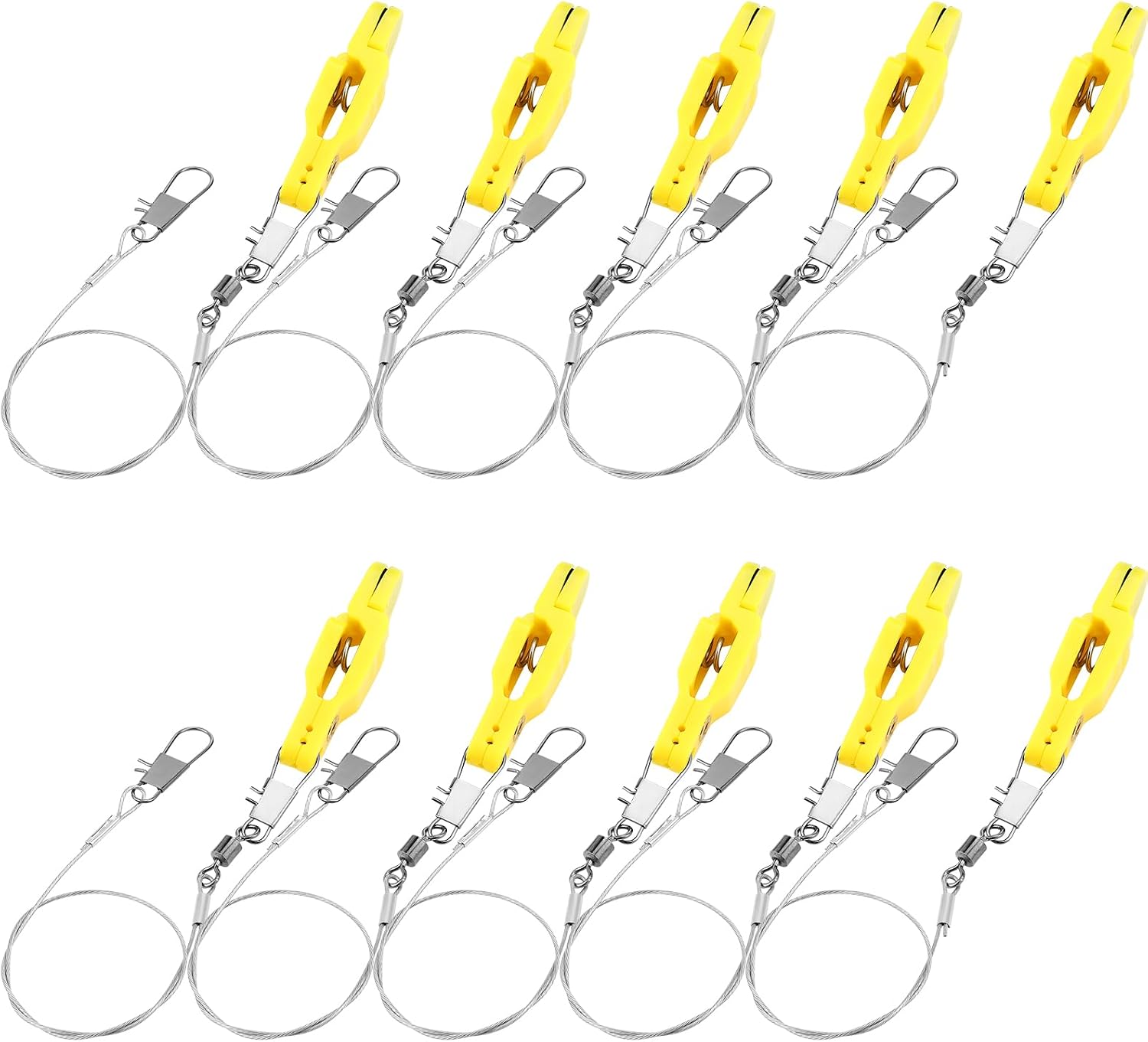 Tellegloww 10 Pack Fishing Downrigger Release Clips 13.8" Planer Board Clips with Steel Fishing Line, Offshore Trolling Kite Release for Saltwater Freshwater