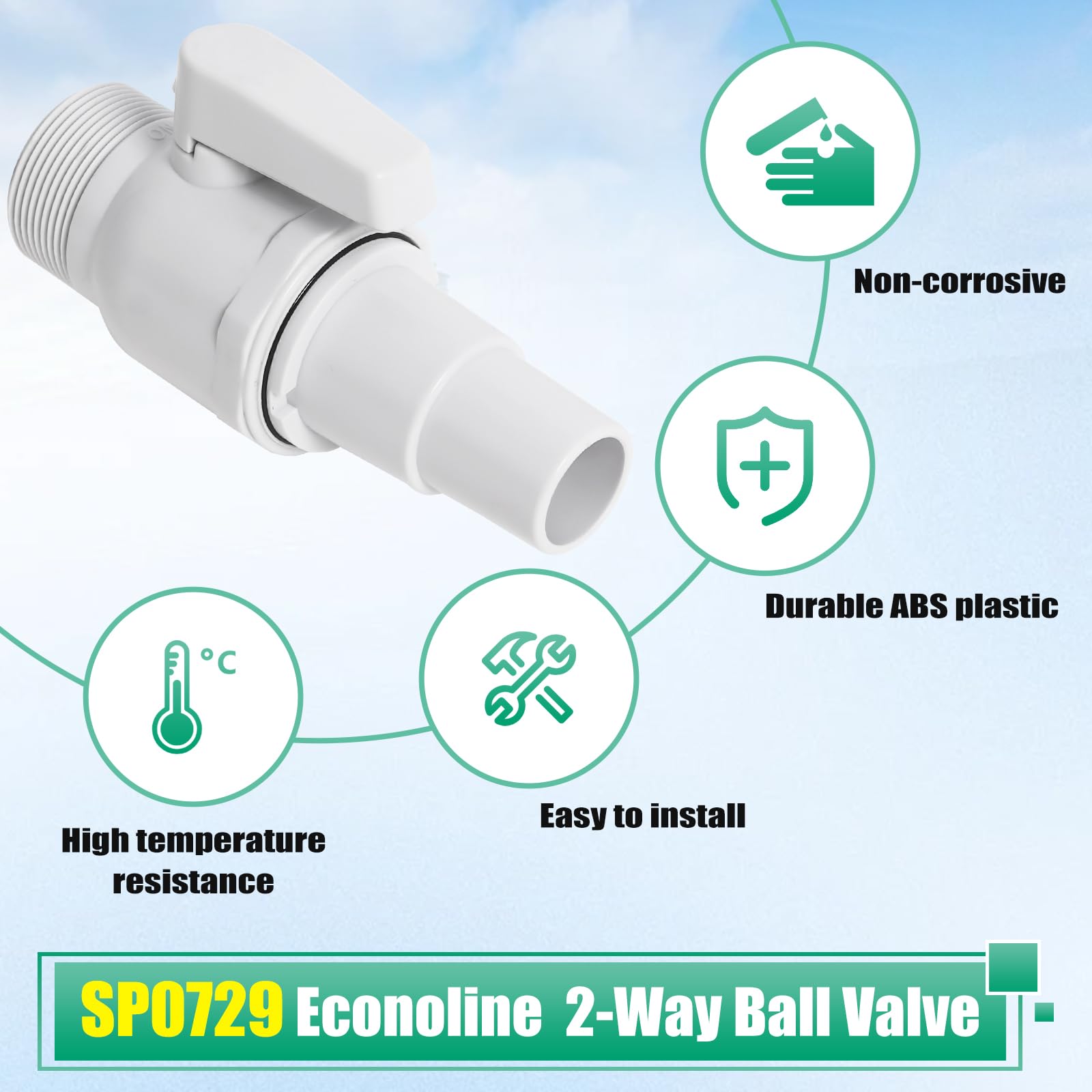 Ricambio compatibile con valvola a sfera a 2 vie Hayward SP0729 Econoline, 3,8 cm MIP x 3,8 cm - 3,2 cm, pressione massima 50 Psi (confezione da 2)