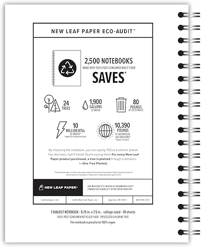 Miniatura 6 de Cuaderno pequeño de diseño encuadernado en espiral, diseño de acuarela, 9.75 x 7.5 pulgadas, 70 hojas, páginas 100% recicladas con rayas