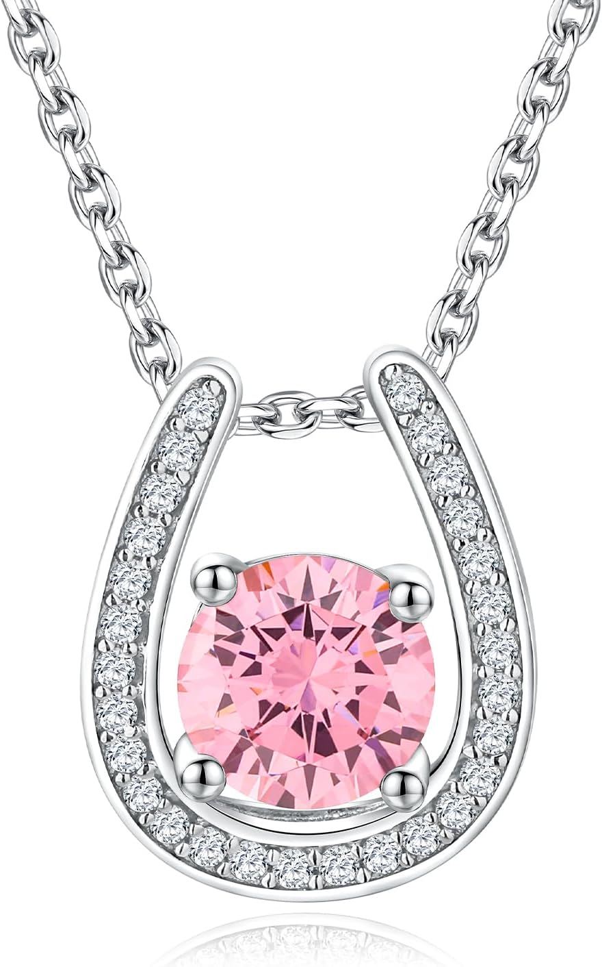 Sterling Silver Birthstone Horseshoe Necklace for Women Good Luck Pendant Necklace ...