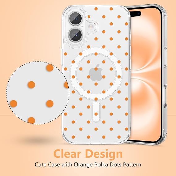 ZTOFERA iPhone17 16cm用かわいい水玉ケース、オレンジドット