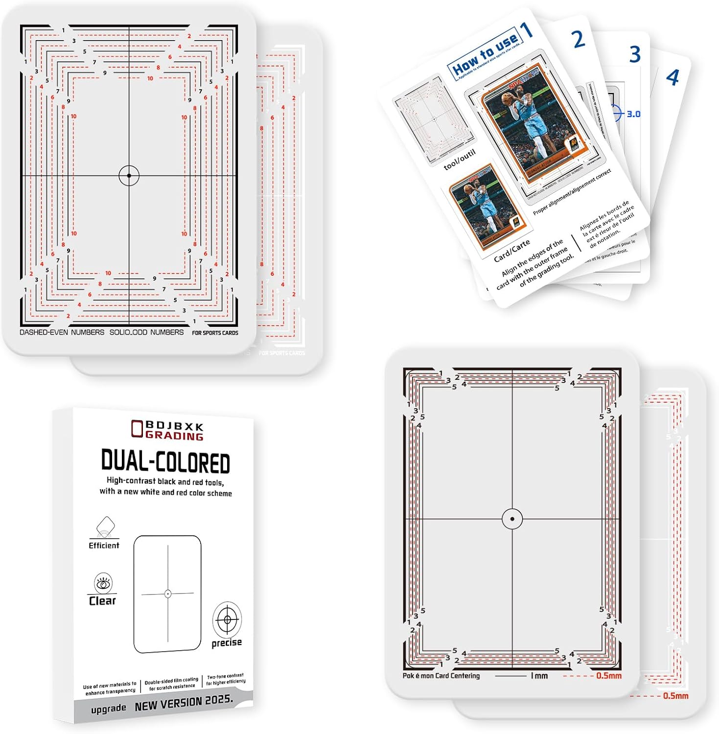BDJBXK Card Centering Grading Tool for Pokemon & Sports Cards – Card Grading Centering Tool, Professional Grading Kit (2 Sets with Instructions)