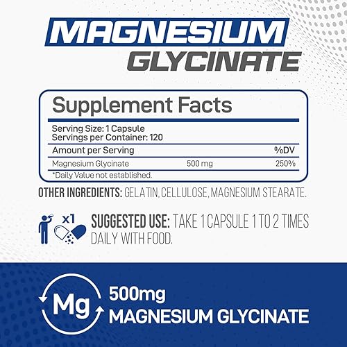 Miniatura 2 de Forzagen Suplemento de glicinato de magnesio, 500 mg, 120 cápsulas, apoyo mineral esencial para la función nerviosa, la salud muscular y el