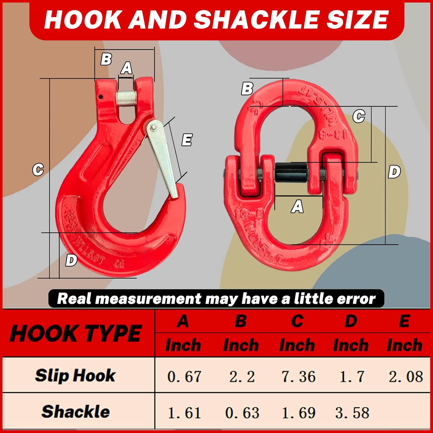 HENBOW 1/2" Clevis Slip Hook and Chain Connector Link,G80 Tow Trailer Safety Hook and Hammerlock Coupling Link,11600Lbs Working Load Limit for Lifting&Towing,Red(1 Hooks and 1 Connector Link) - Image 6