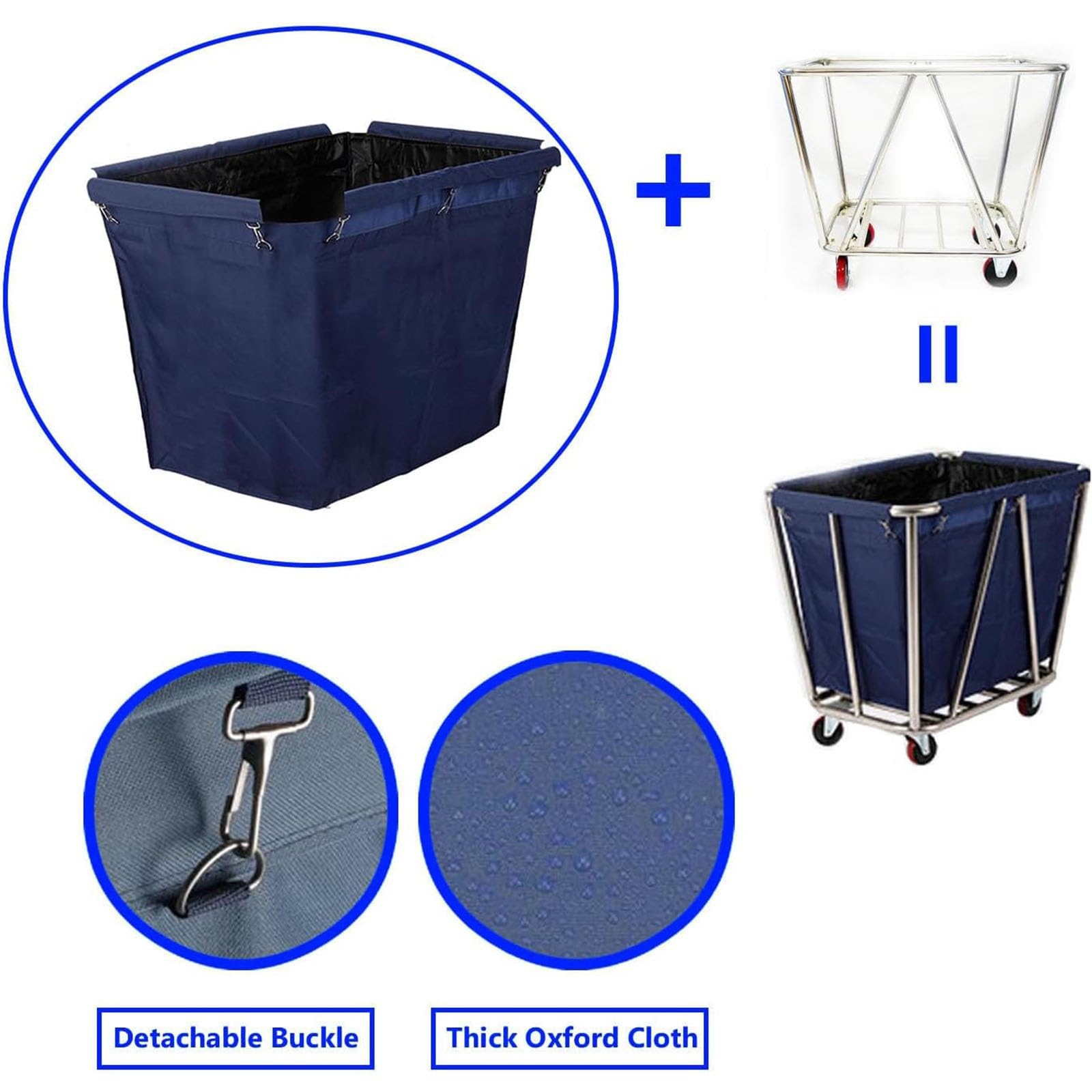 Cesto for la biancheria, extra large, di ricambio, for carrello della biancheria, in tessuto Oxford, lavabile in lavatrice, gancio in ferro metallico for la pulizia 'hotel(Blue)