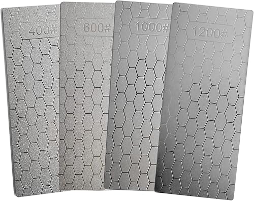 Piedra de afilar de diamante, 4 piezas de piedra de afilar cuchillos con superficie de panal de abeja, placa afiladora de diamante con base