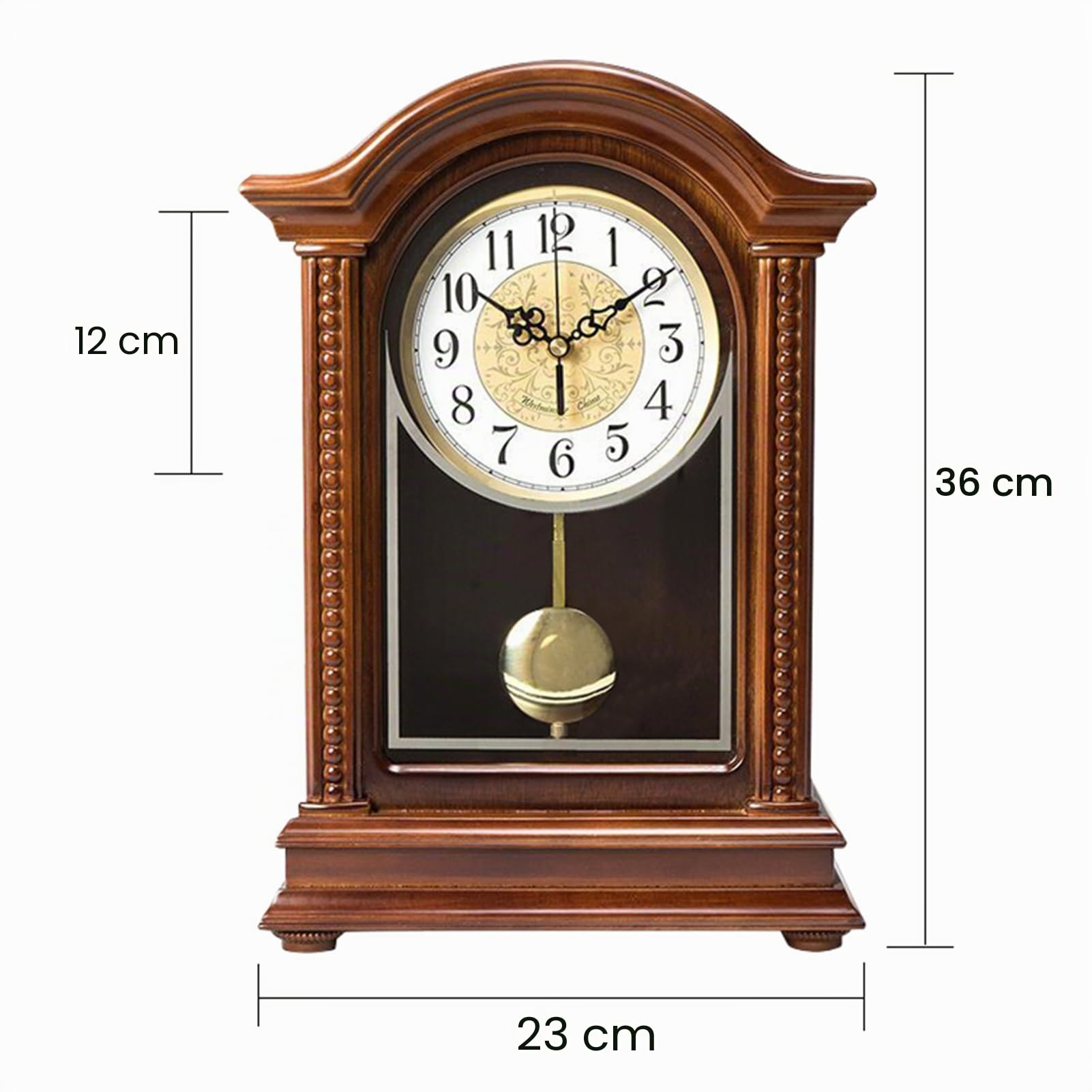 Reloj de péndulo de madera con campanillas – Reloj de mesa mecánico para decoración del hogar, sala de estar u oficina – Campana cada hora, diseño clásico