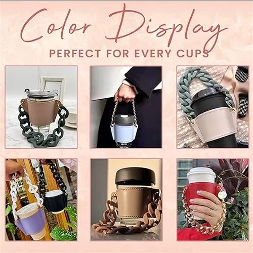 Miniatura 5 de Soporte de cuero de lujo para bebidas con mango de bebidas, soporte reutilizable para tazas de café de viaje, soporte de taza de cadena de metal