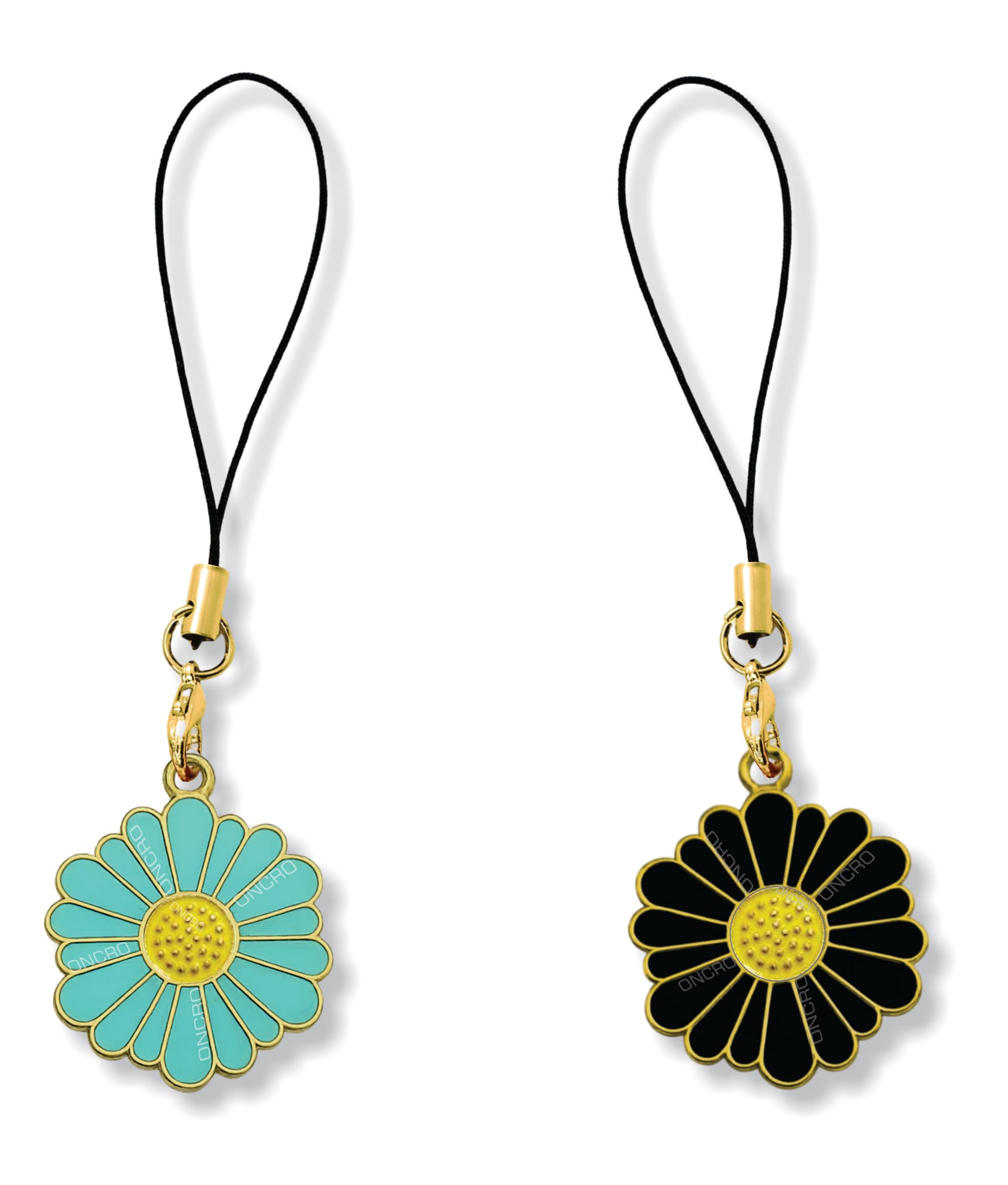 ONCRO® Pack of 2 Firozi Black Lucky Daisy Cute Flower Pendant Enamel Phone Charms Gold Aesthetic Accessory for Girls Boys Backpack Lanyard Keychain Ring Necklace Bracelet Thread Rope Smart Gift-image-12
