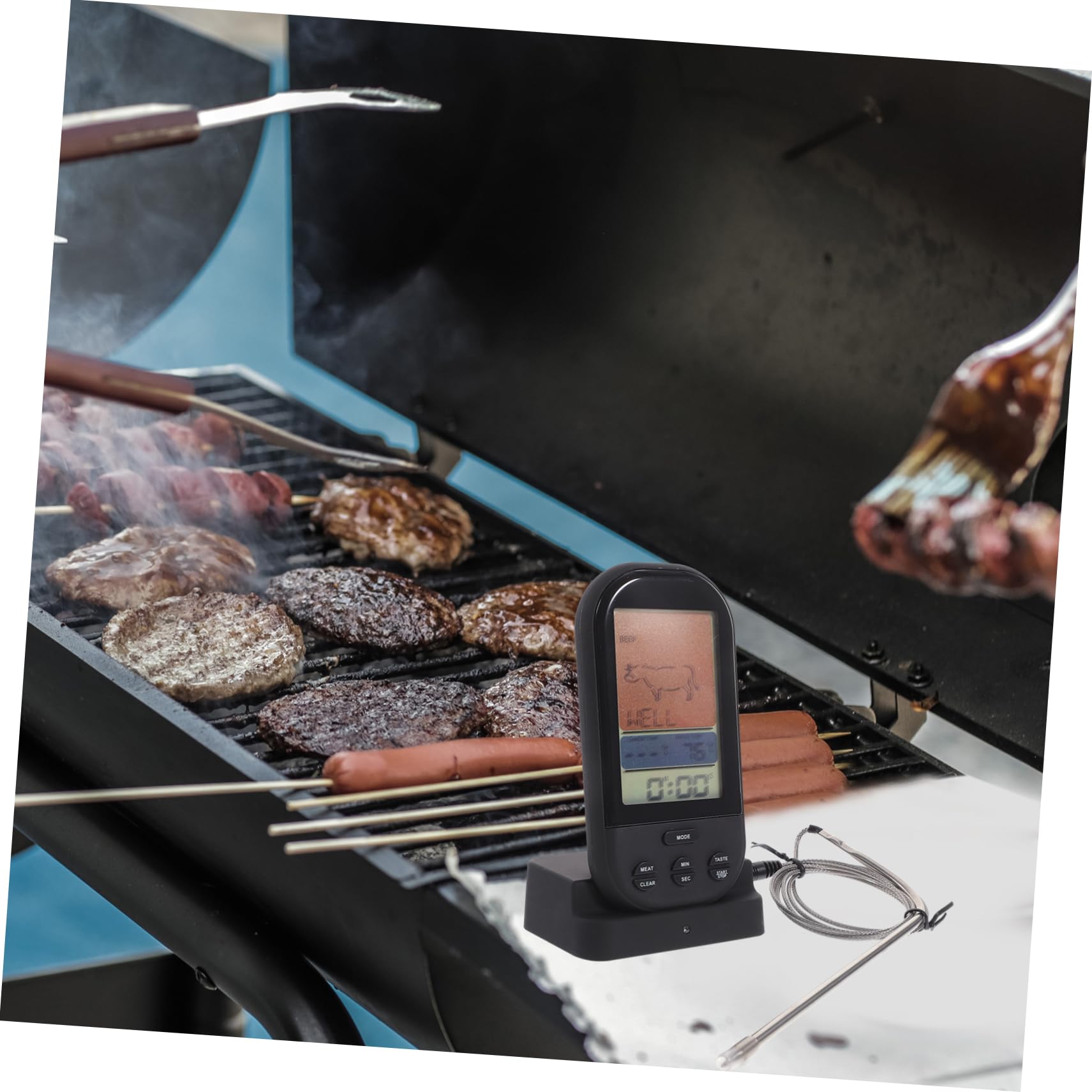 Ciieeo Termometro Wireless Barbecue con Display LED Retroilluminato Istantanea da Timer Allarme e Temperature Preimpostate per Carne Grigliata Portata Metri per Cucina Indoor e Outdoor