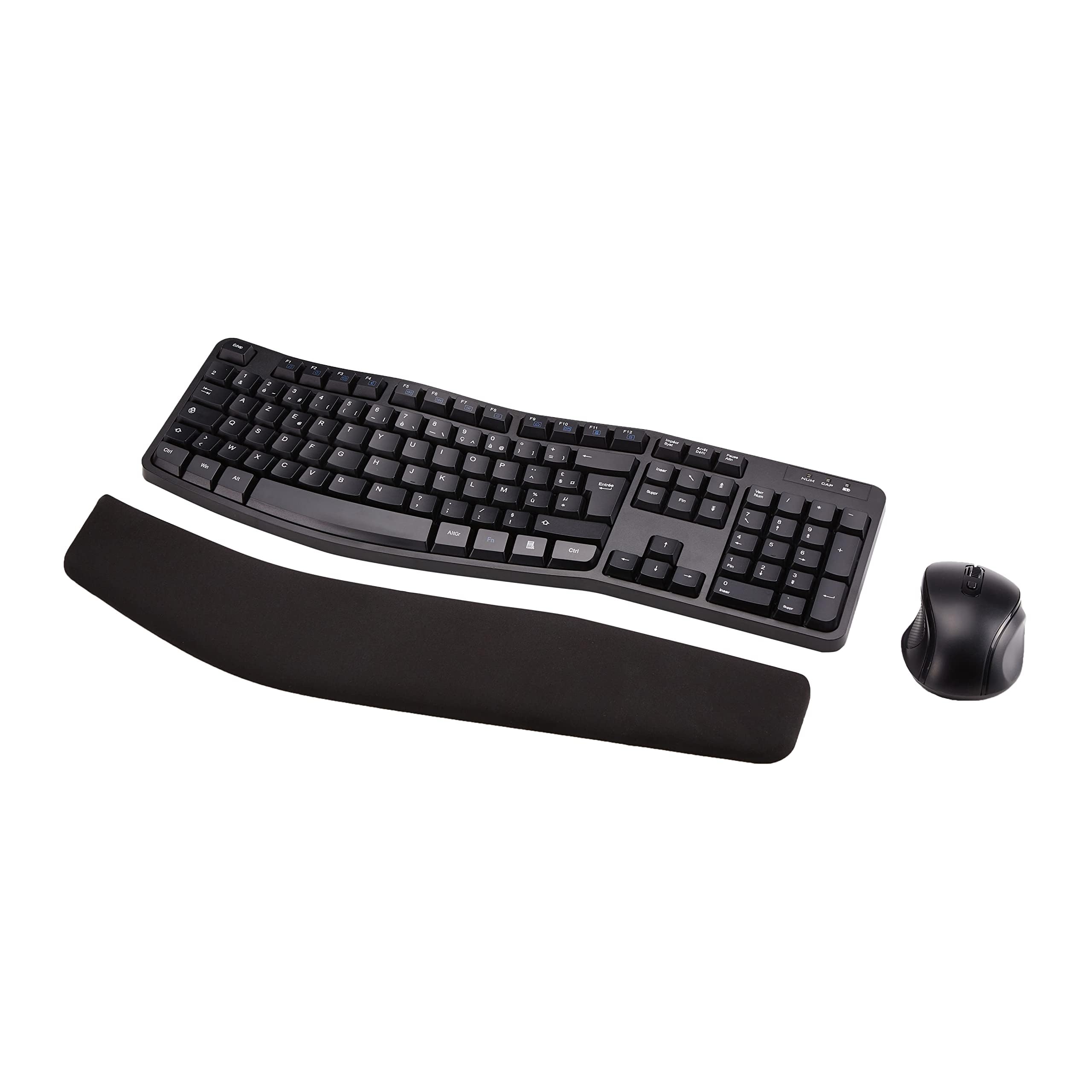 Amazon Basics Ensemble Clavier et Souris Ergonomique sans Fil - Disposition FR - Noir
