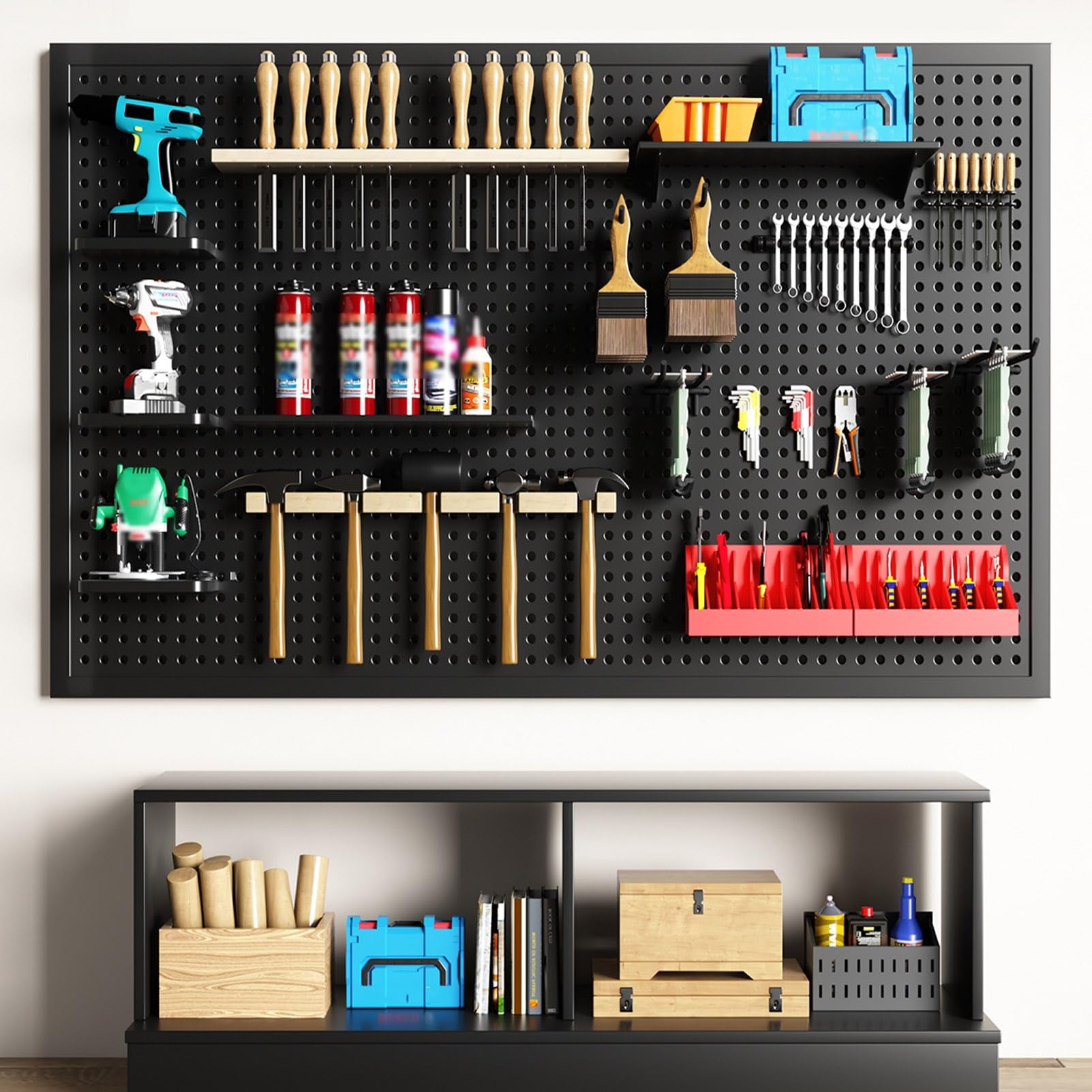 Kit Organizer da Parete con Pannello Forato, portautensili in Metallo a Parete, Pannelli forati multifunzionali per Officina Fai da Te in Garage, Facile da installare(100x40cm)