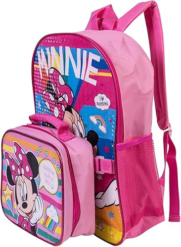 Miniatura 3 de Juego combinado de mochila de Minnie Mouse, juego de mochila de 4 piezas para niñas de Minnie Mouse de Disney - Kit de mochila y almuerzo, Rosa,