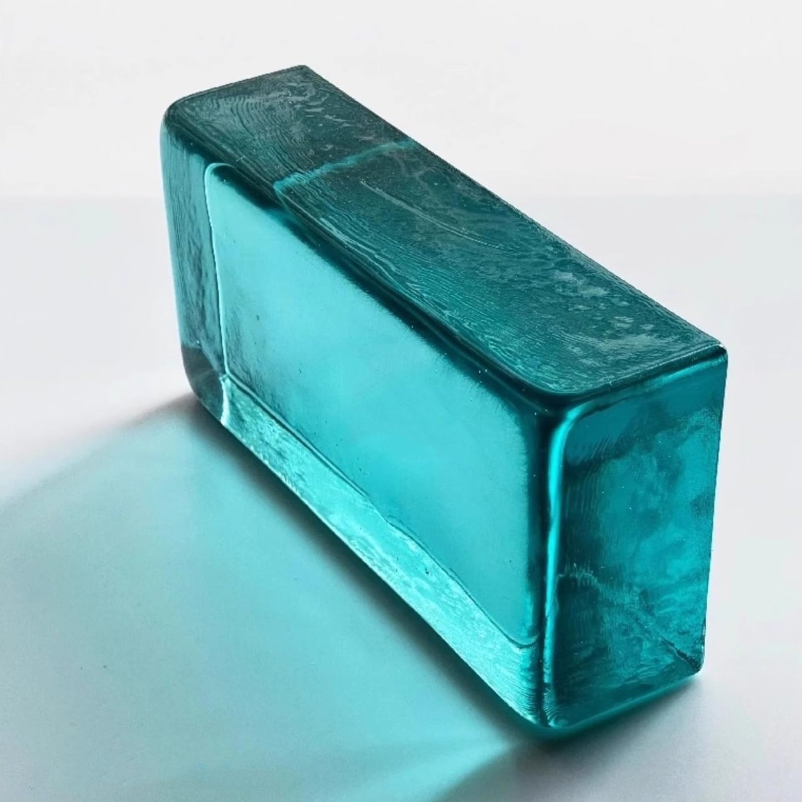 Transparent Solid Glass Blocks, 7.9" L x3.9 Wx2 H Colored Clear Crystal Bricks for Wall, Rectangular Office Decor Room Privacy Partition Glass Brick for Home Bar Hotel (4 Pcs, Light Blue)