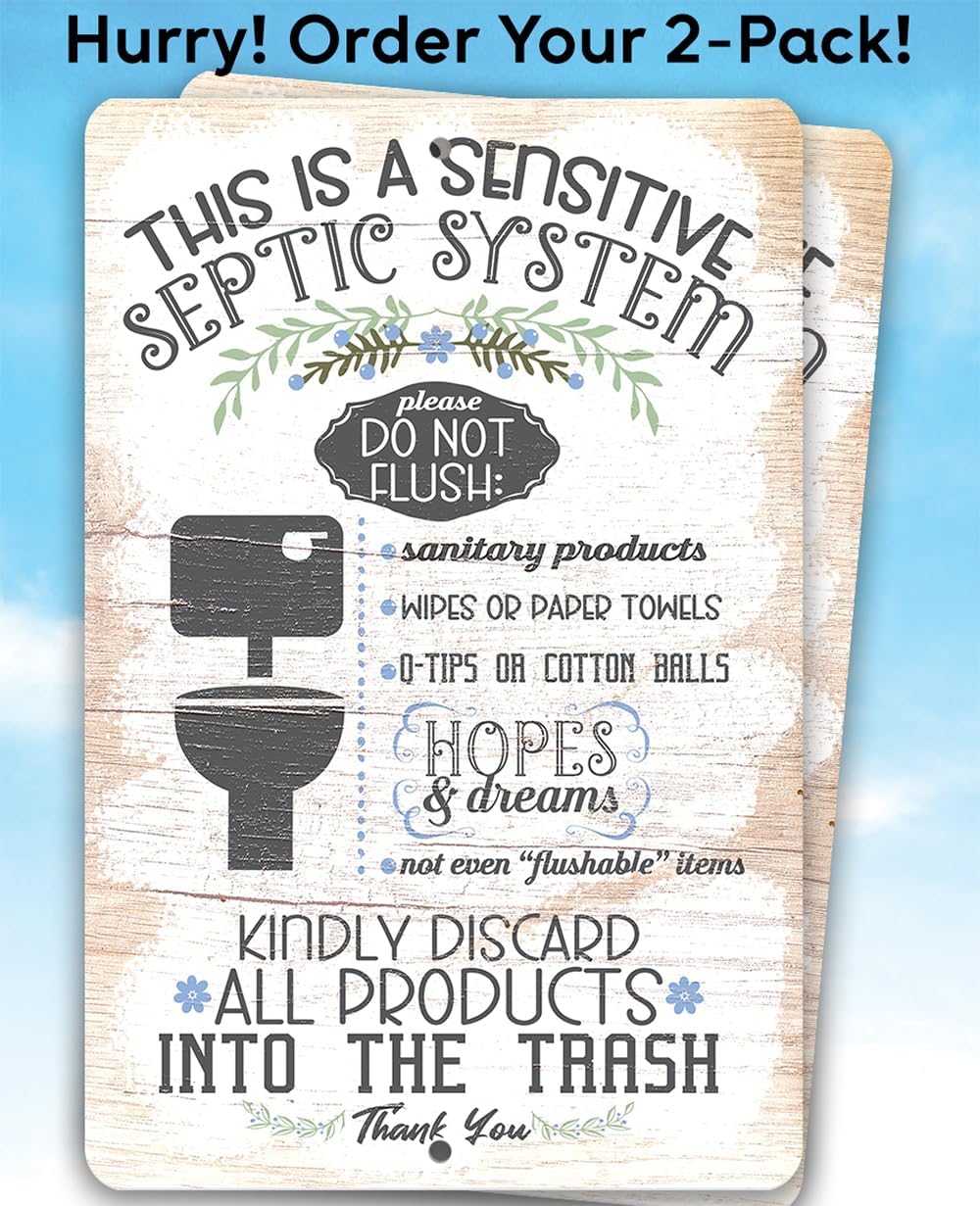 A Sensitive Septic System Metal Sign – Funny Bathroom Rules Sign for Indoor or Outdoor Use – Durable 12x18 Aluminum Plaque – Septic Tank Warning Sign – Clever Restroom Decor for Home or RV