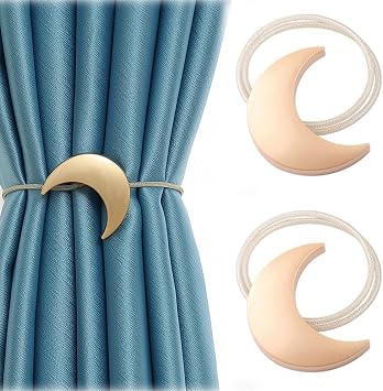 Magnetic Curtain Tiebacks Moon, Gold Moon Curtain Tie Backs Holdbacks, Magnetic Moon Curtain Buckles Hooks Clip for Home Office Decorative (Gold Moon)