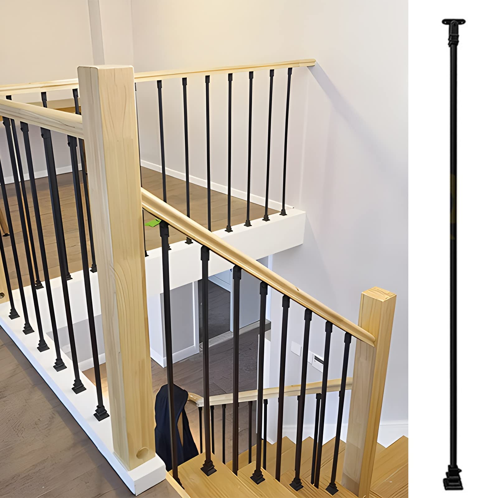 Rampe d'escalier sécurisée en fer noir de 1,2m pour éviter les chutes sur marches glissantes