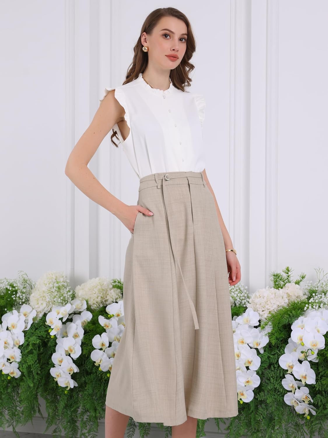 Women's A-Line Skirt with Pockets Elastic High Waist Maxi Skirt - Image 3