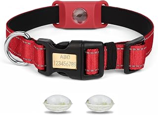 Zeckenhalsband für Hunde, Hundehalsband mit Gravur, Reflektierend & Verstellbar - Inkl. Zeckenschutz & Flohschutz Anhänger für Hunde - Robustes Halsband mit Namen & Telefonnummer (Rot, M（35-50cm）)
