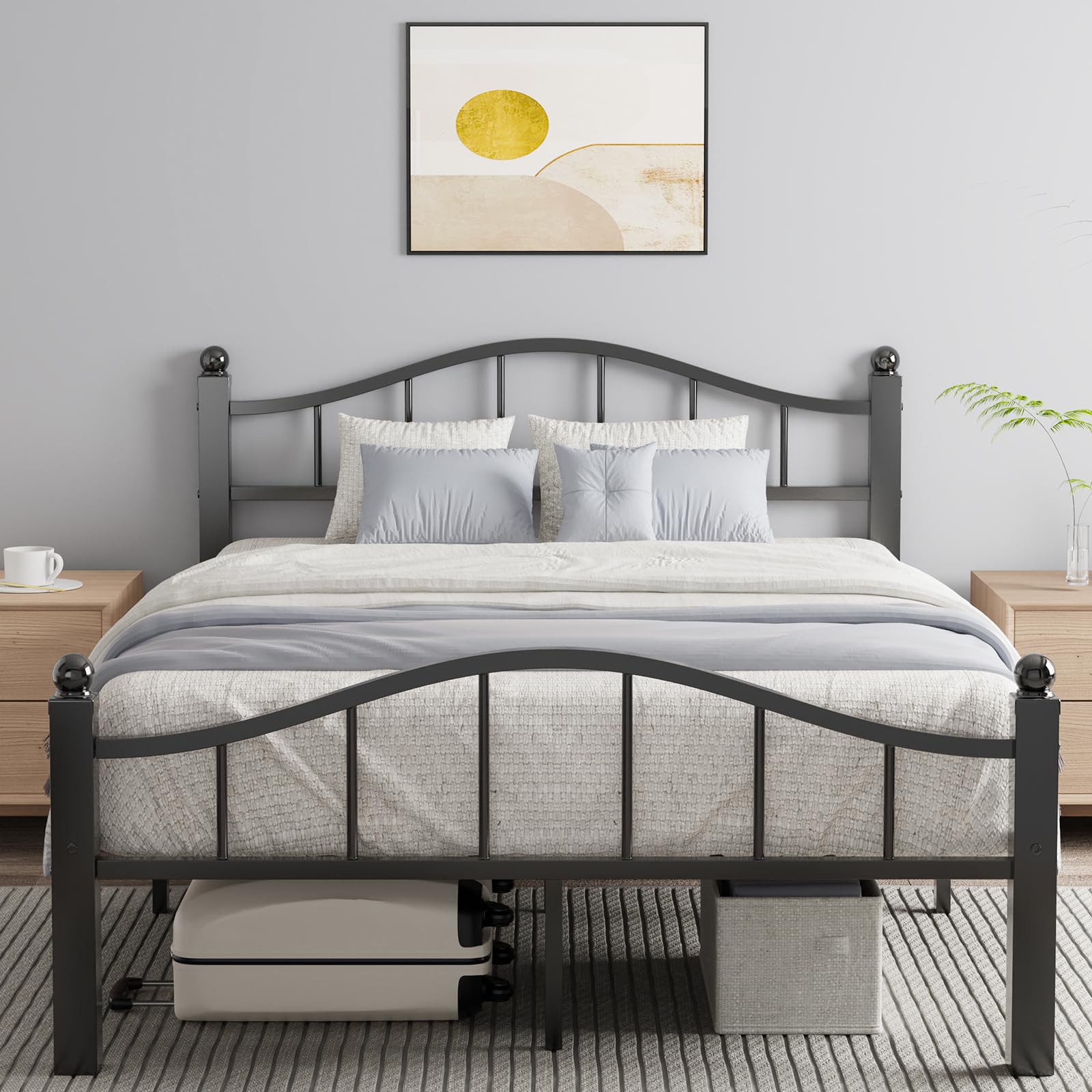 Blbeed Full Size Bed Frames with Headboard, Noise-Free Design & Underbed Storage Heavy Duty Metal Bed Frames No Box Spring Needed/Tool-Free Assembly