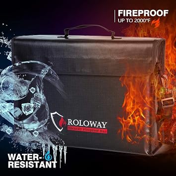 ROLOWAY Large (17 x 12 x 5.8 inches) Fireproof Bag, Water Resistant Fireproof Document Bag Safe for Money, Documents and Valuables Storage