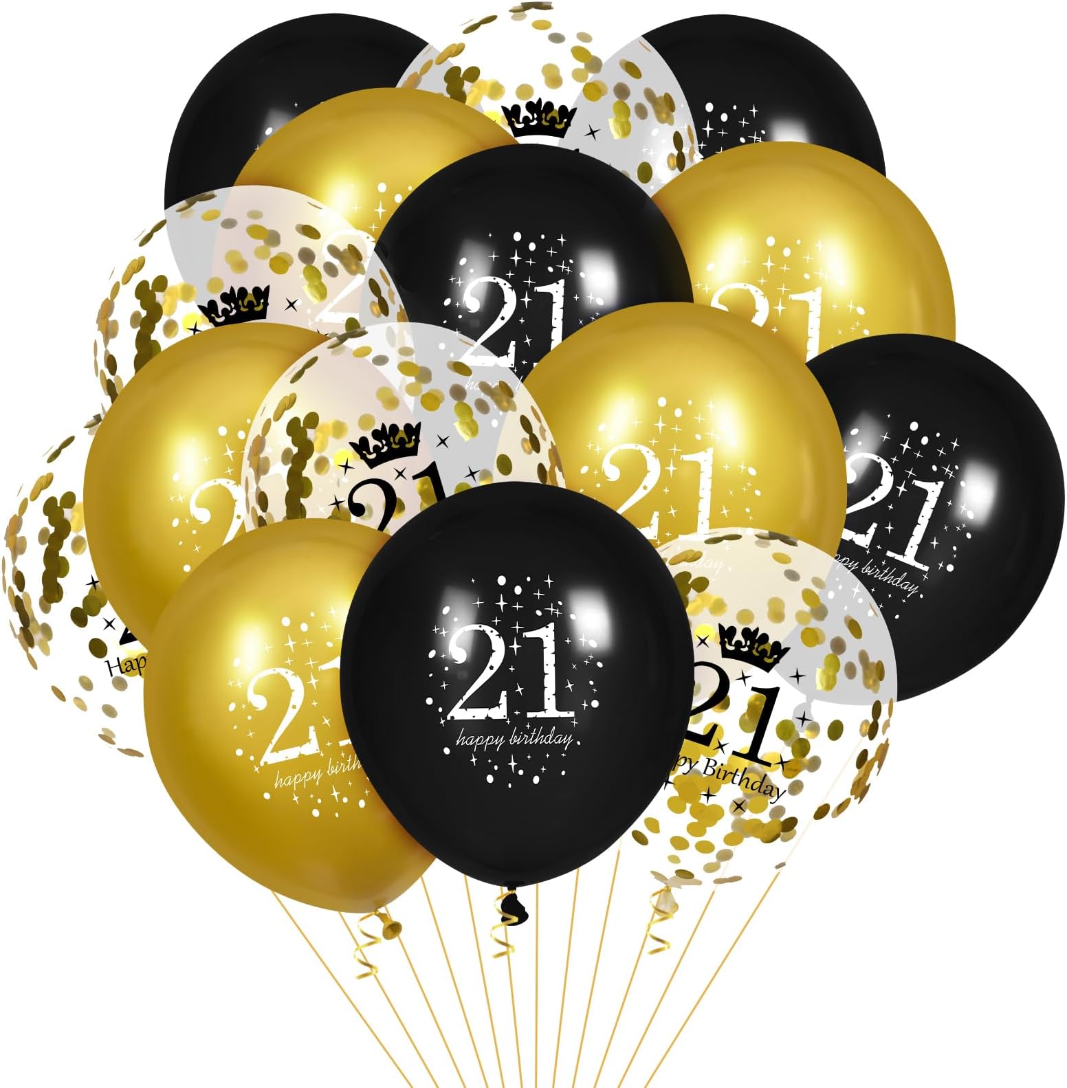 15 Pcs Black Gold 21st Birthday Balloons - Happy Birthday Decorations for Men & Women