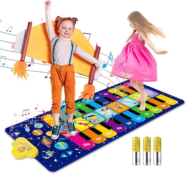 RenFox Kids Musical Piano Mat - Duet Keyboard Play Mat 20 Keys Floor Piano with 8 Instrument Sound, 5 Paly Modes Dance Pad, Early Educational Toys & Gift for 3+ Years Old Boys Girls
