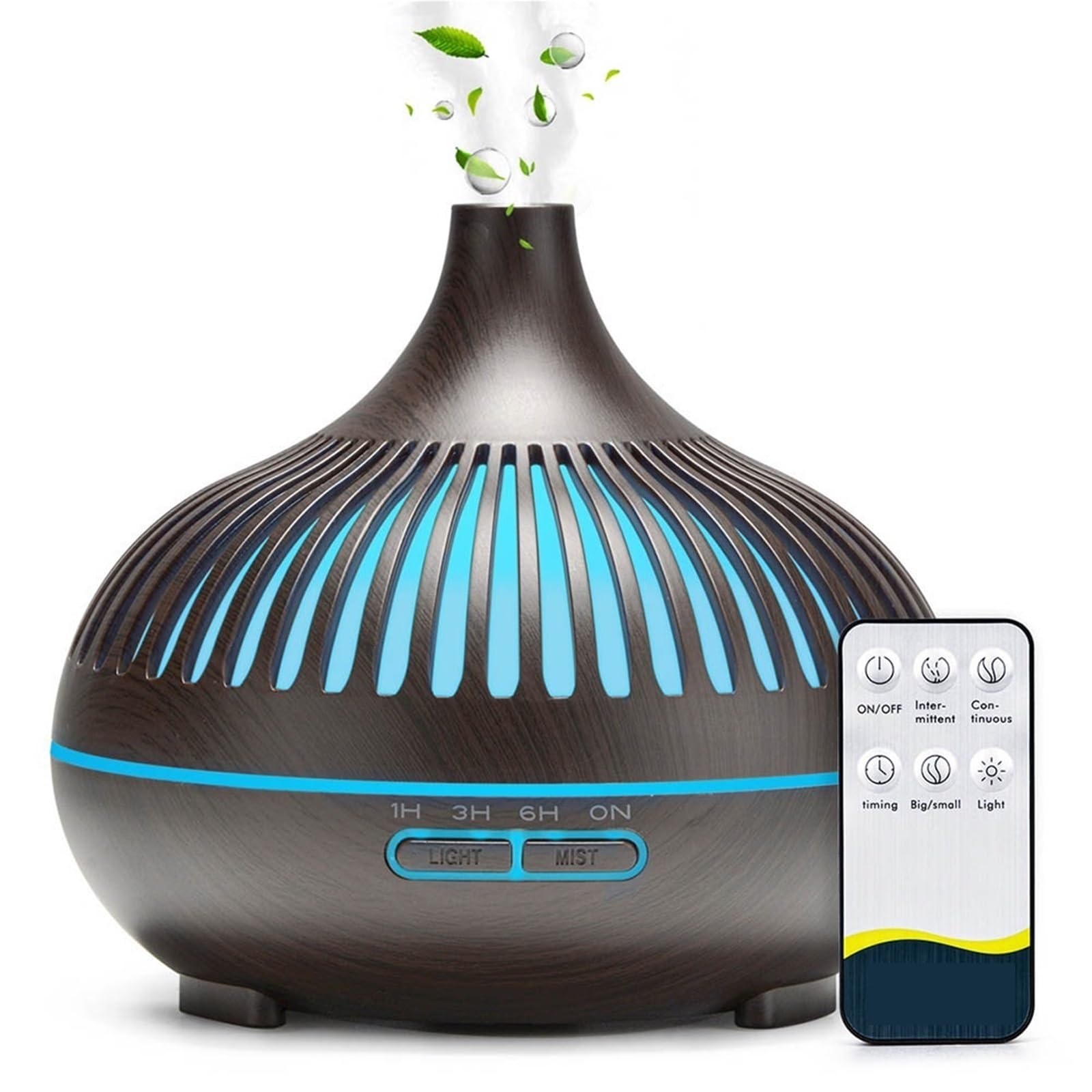 Humidificador, Difusor De Aites Esenciales Aromaterapia 500 Ml, Humidificador Ultrasónico Con Control Remoto Veta Madera Y Lus LED 7 Colores,para hogar y oficina(Black-hollow out)