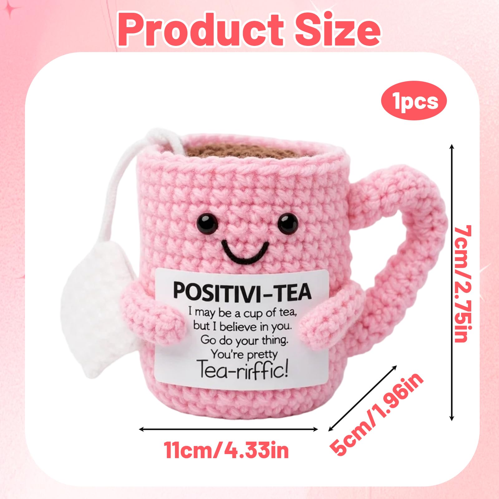Gubilacrum Positive Crochet Animals, Handcrafted Emotional Support Crochet, Pink Cup Gift with Card - Image 2