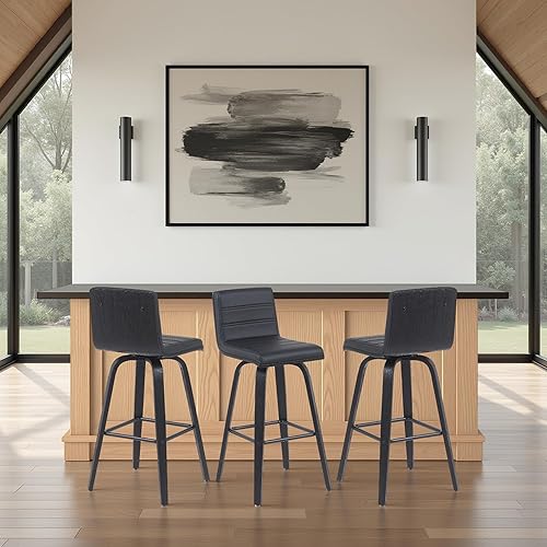 Miniatura 26 de Armen Living Vienna - Taburete de altura de barra de 30 pulgadas de estilo Mid-Century Modern en piel sintética y acabado en madera, gris/nogal Piel