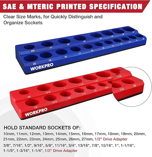 Miniatura 3 de WORKPRO Juego de organizador magnético de dados de 12 pulgada, 2 piezas SAE y soportes magnéticos de dados métricos, capacidad para 35 dados