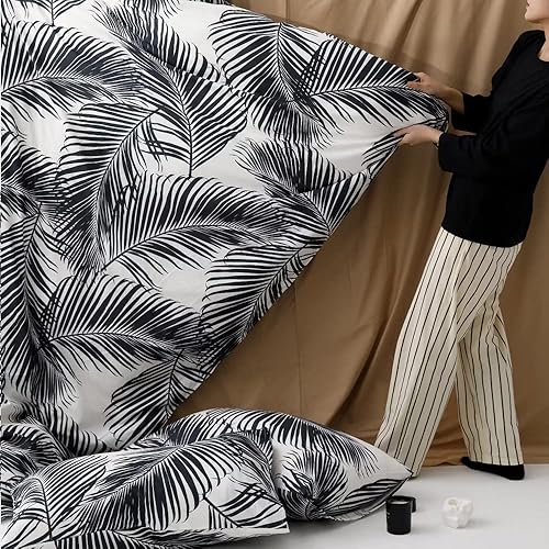 Miniatura 3 de Pureant Juego de edredón botánico tamaño matrimonial para mujeres y niñas, ropa de cama bohemia con hojas negras, edredones suaves y vintage de