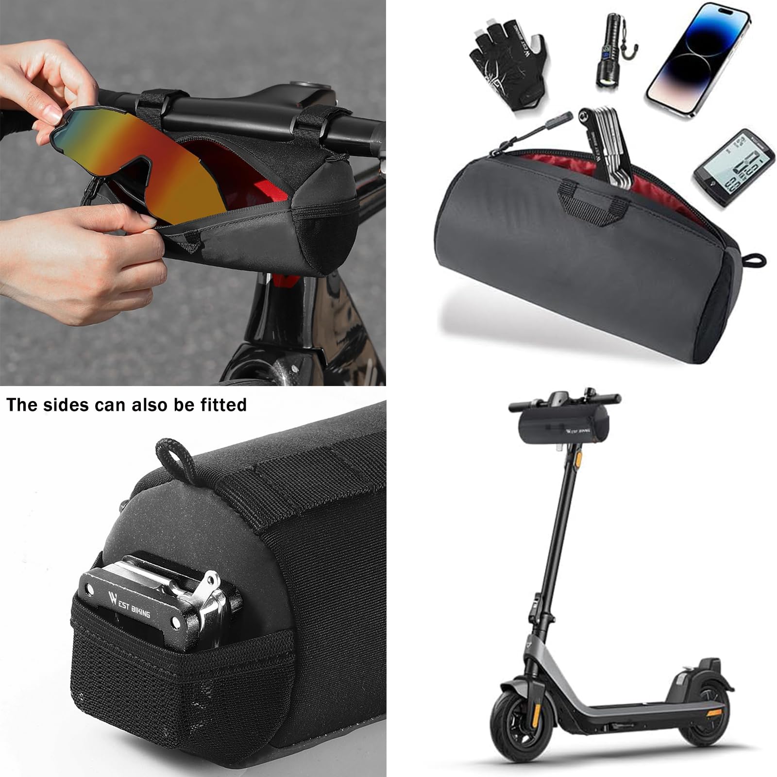 Borsa Manubrio Bici Accessori Bici, Manubrio Bici Borsa con Tracolla, Borsa Manubrio Moto Borse Bici per Mountain Bike e Bici Da Strada, Nero 1L