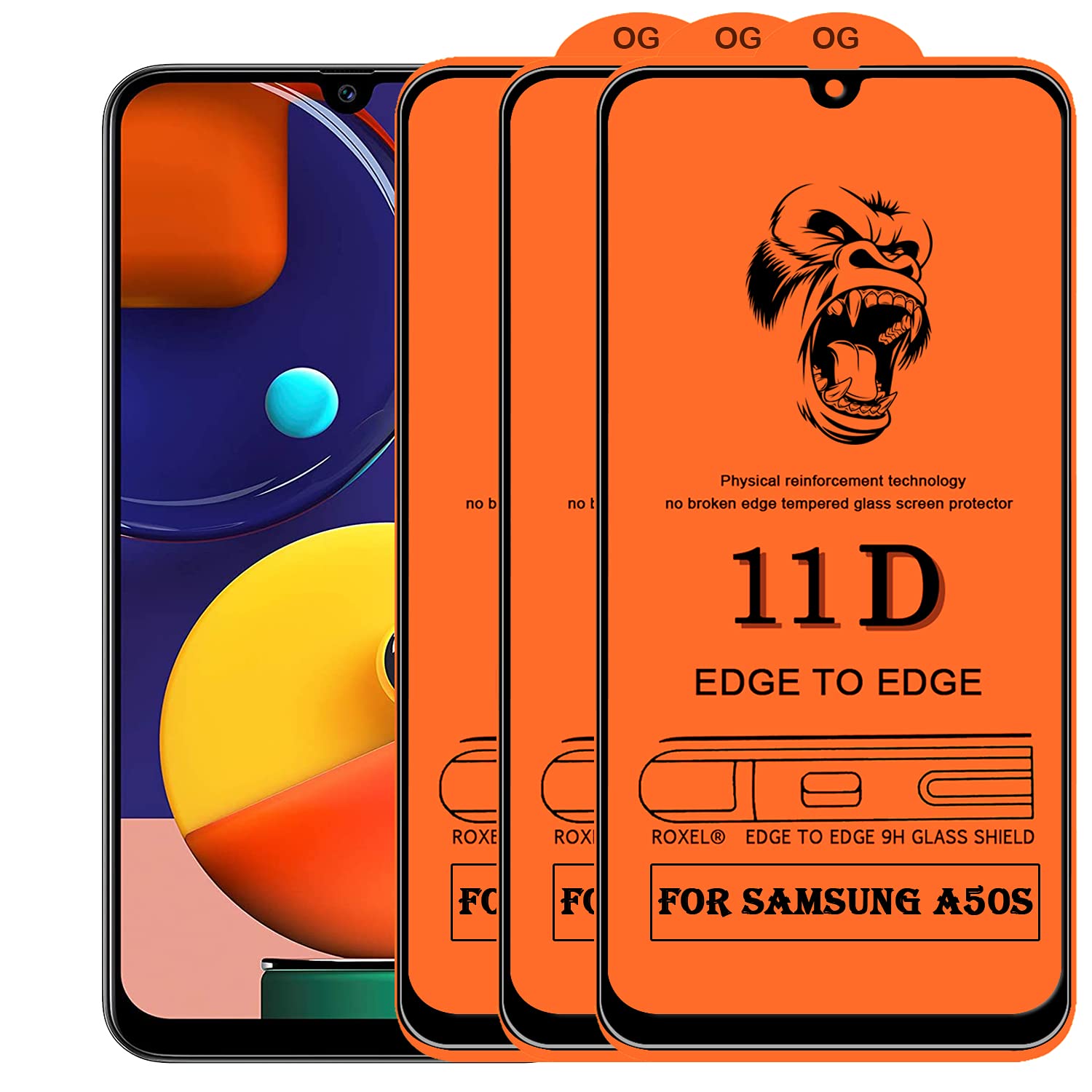 Roxel 11D Edge To Edge Gorilla Tempered Glass Compatible for Samsung Galaxy A50S (Black) [ 11D Tempered Glass, Impact Absorb, Full Adhesive Glass, With Installation Kit ] (Pack of 3) (B094DVVVQY) Amazon Price History, Amazon Price Tracker