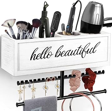 Rustic Hair Dryer Holder Wall Mounted,Hair Styling Tools & Accessories Organizer,Bathroom Supplies & hot Tools vanities Organizer Caddy,for Storage Flat Iron,Blow Dryer,Curling Iron