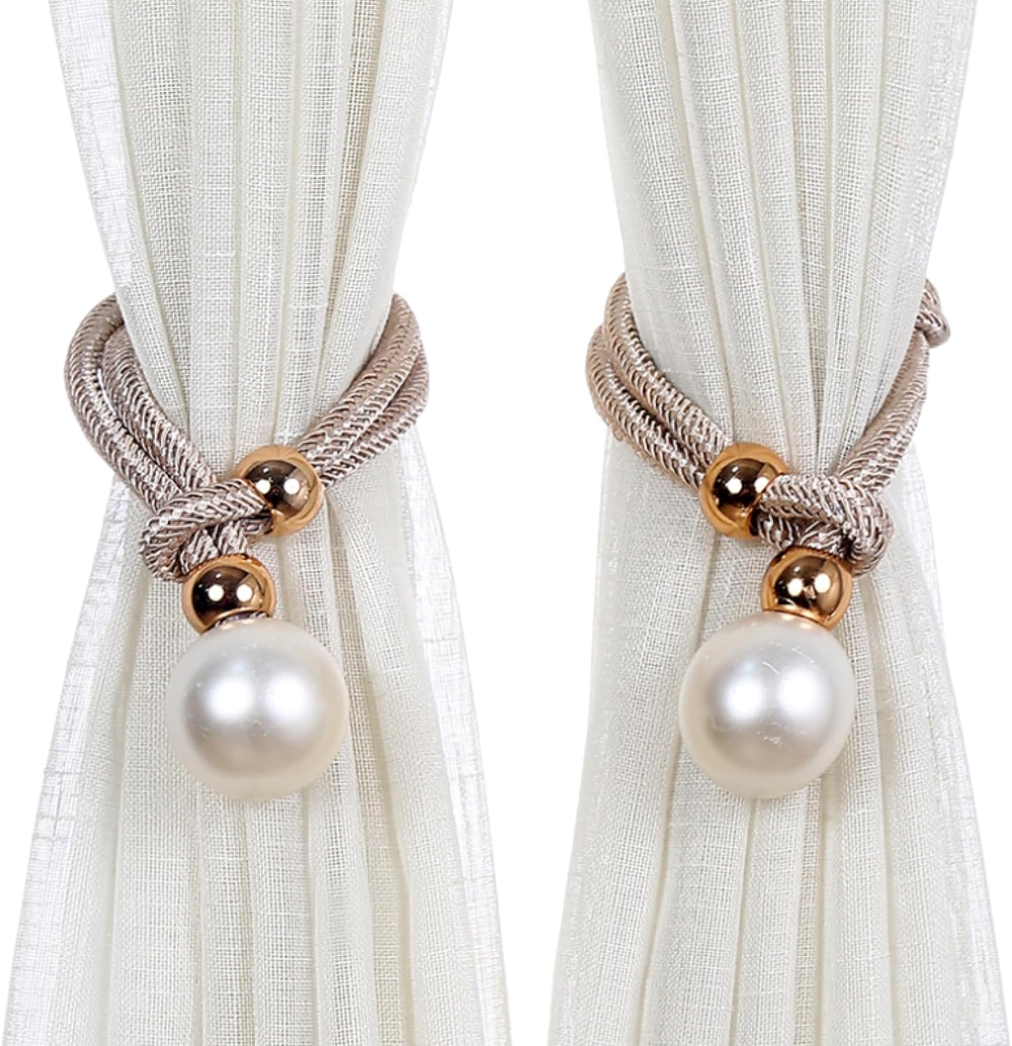 Curtain Ties 4 Pieces of Pearl Curtain Binding Living Room Adjustable Gauze Curtain Tie with Curtain Buckle Dark Red (Coffee Color)