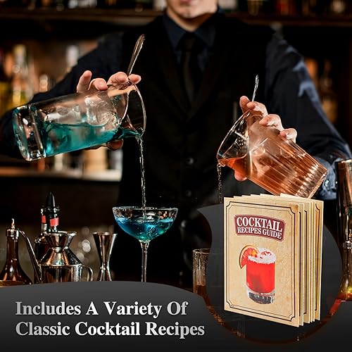 Miniatura 6 de Pejoy - Juego de coctelera de 12 piezas con soporte, juego de barra de acero inoxidable, mezclador de bebidas con coctelera de Martini, colador,