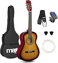Max SoloArt Junior Classical Guitar Pack 3/4 - Sunburst, Nylon Strings, 8 to 12 Years, Carry Bag, Picks, Strap, a Gift for Children Ideal for Beginning the Guitar